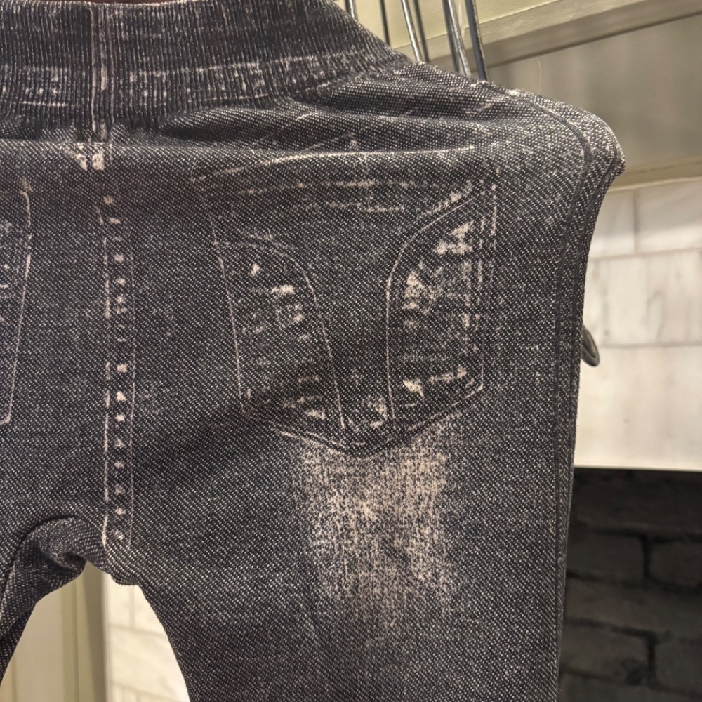 Distressed Faux Denim Pearl Stud Leggings | Stretch Jeggings Pants - Picture 4 of 5